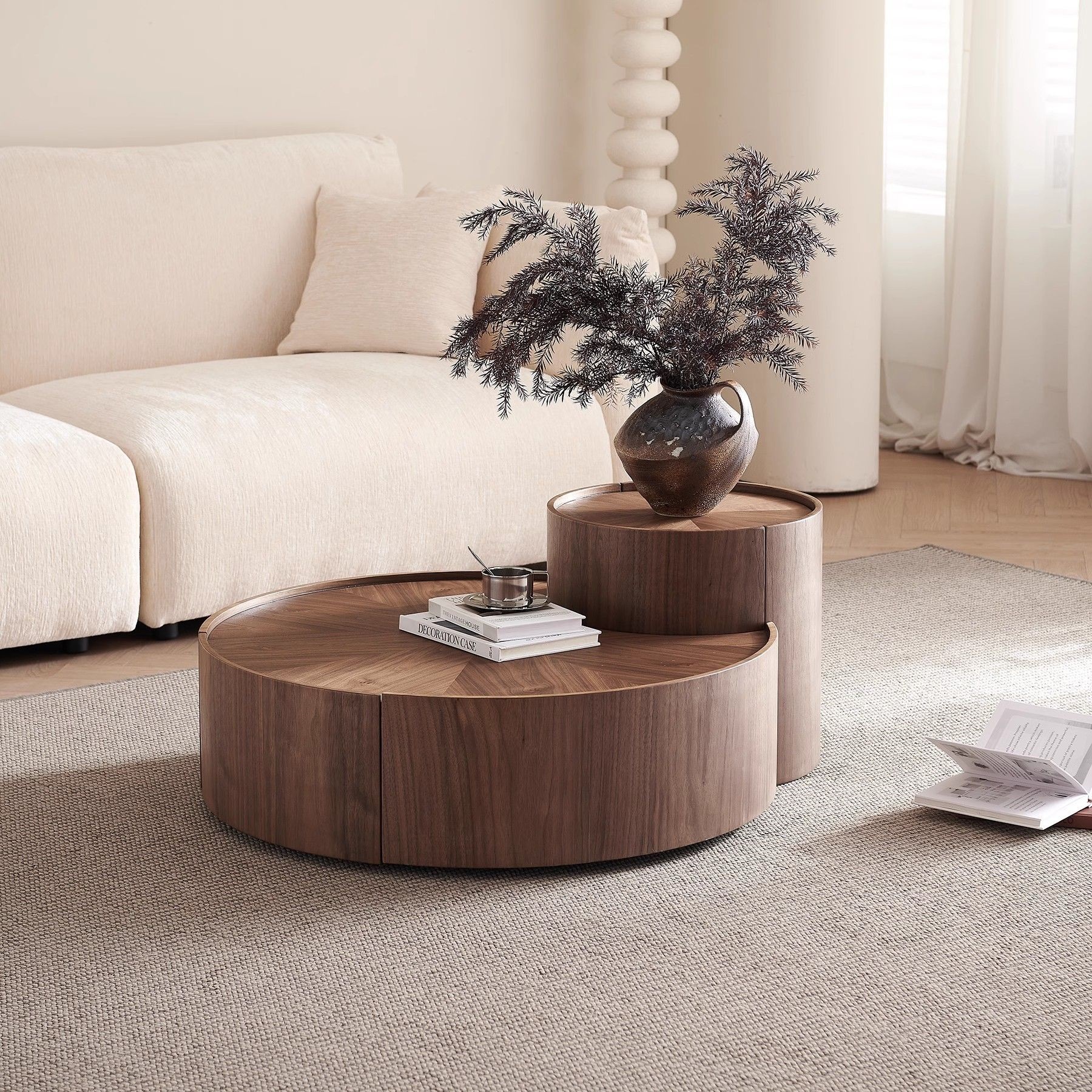 Кофейный столик из массива дерева в новом китайском стиле, легкая роскошь, круглый, дизайнерский, креативный для гостиной, стиль Wabi-Sabi