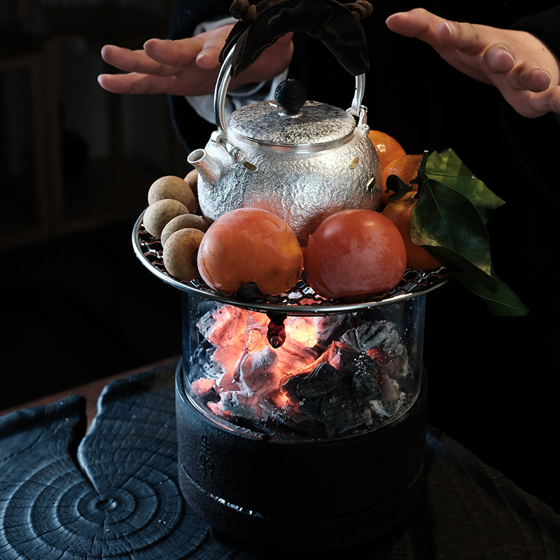 Encircling Stove Tea Japanese-style Charcoal Stove Tea Cooking Full Set of Cast Iron Household Tea Room Outdoor Tea Cooking with Fire