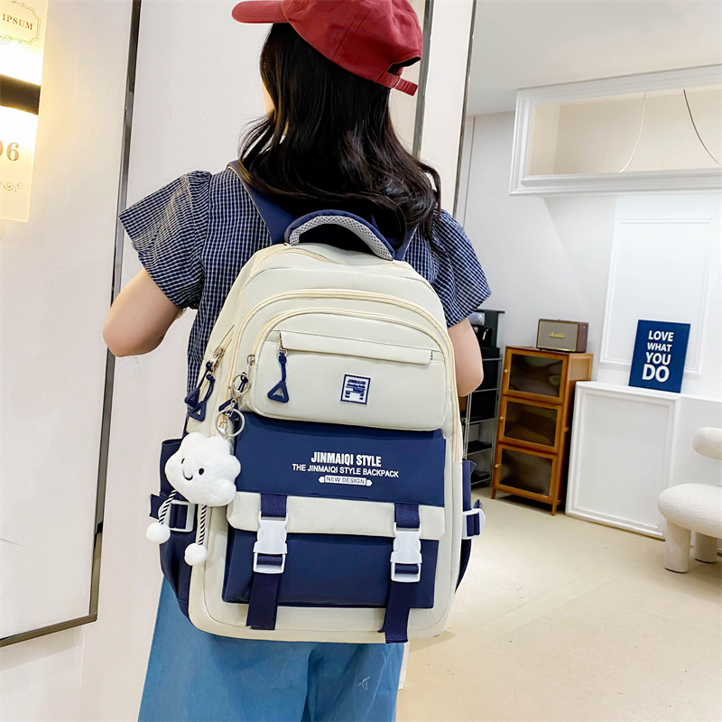 Multi-piece Set Middle School Student Schoolbag Women's Korean-style Mori Durable Large-capacity Backpack for Primary School Students Campus Backpack for Commuter