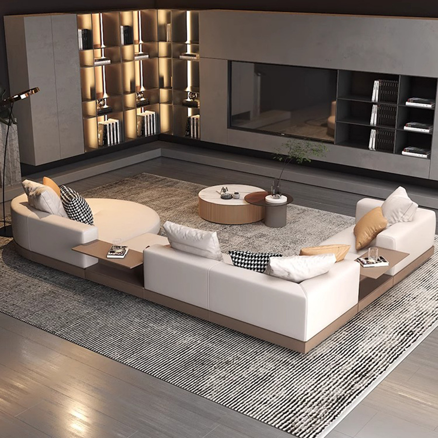 Italian Connery Leather Sofa Connery Modern Living Room Large and Small Apartment Light Luxury Corner L Round Concubine Combination