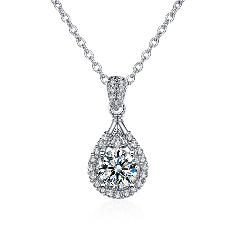 S925 Sterling Silver Necklace Mosan Diamond Necklace Water Drop Pendant Clavicle Chain Seiko Advanced Light Luxury Live Factory Wholesale