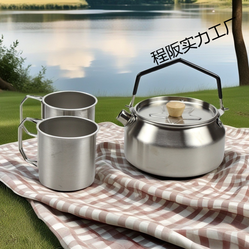 Наружный чайник 304 из нержавеющей стали для кемпинга, портативная кастрюля для супа, сковорода, дорожный кипятильник, кофейник, чайник