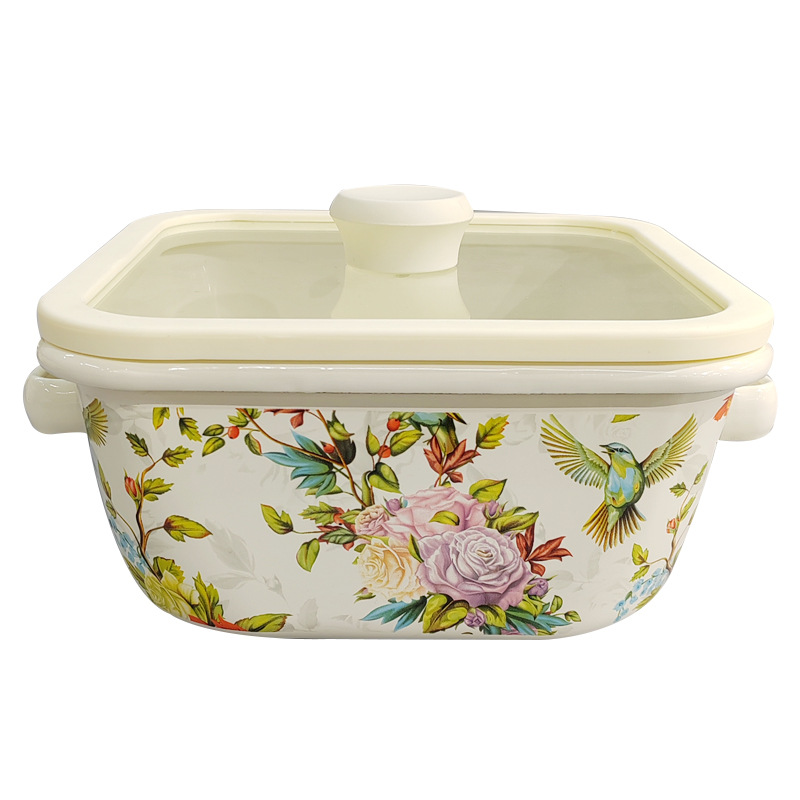 Enamel square pot household thickened enamel square pot double-ear stew pot cooking noodles soup hot pot induction cooker gas Universal