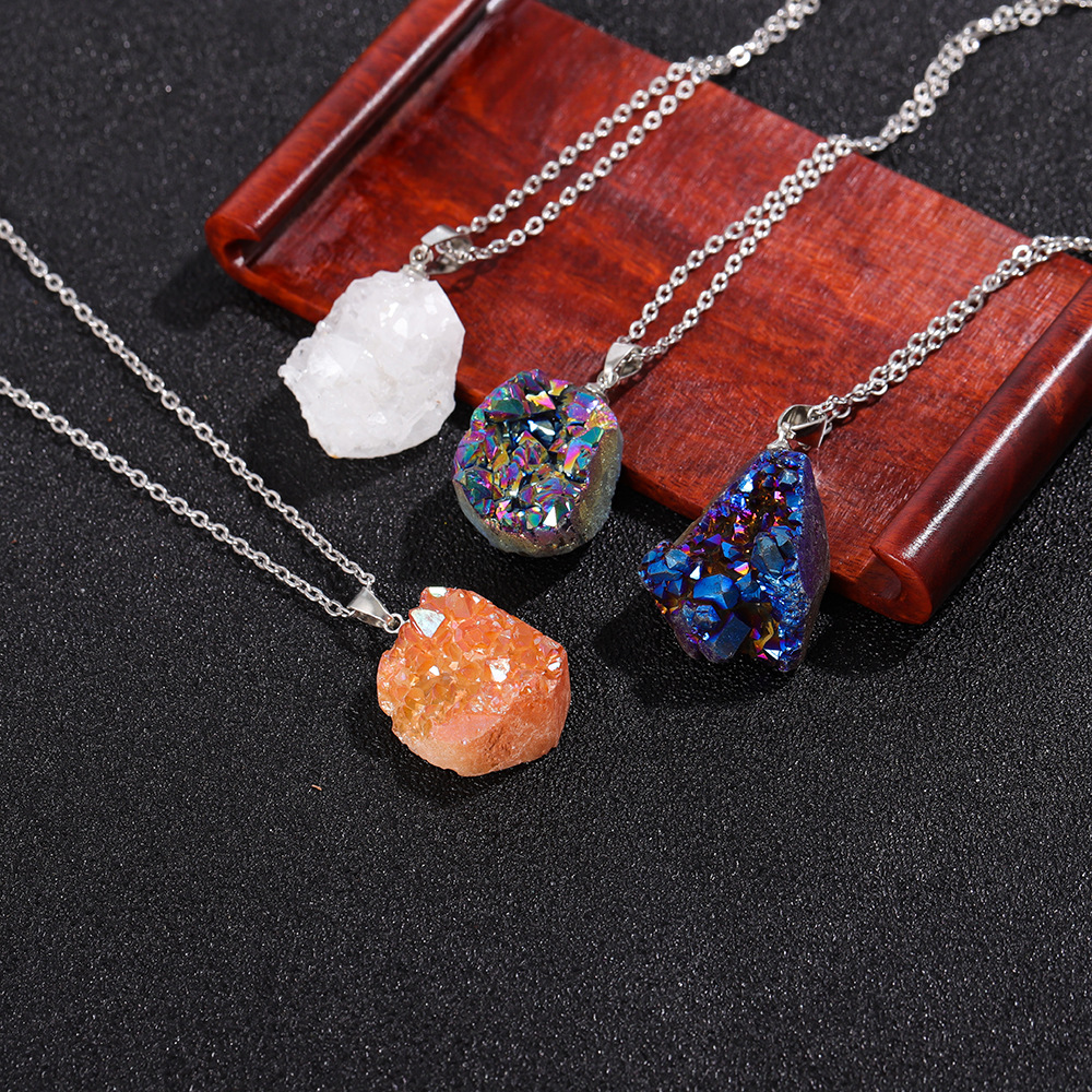 Natural Asymmetrical Crystal Pendant White Crystal Raw Stone Necklace DIY Jewelry Accessories Gravel Pendant Necklace Cross-Border