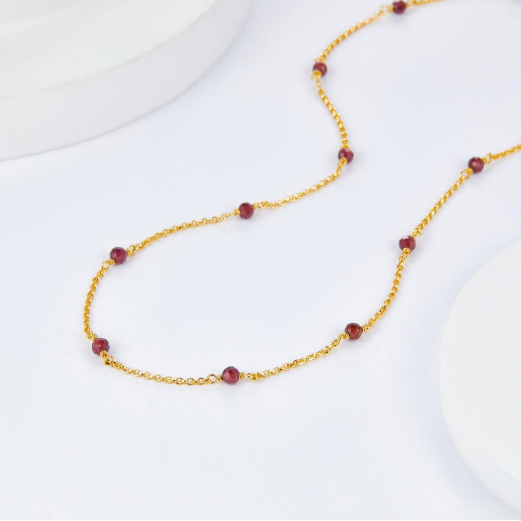 925 Silver Garnet Clavicle Chain Simple All-match Stacked Bead Necklace Day Handmade Winding French Design Light Luxury