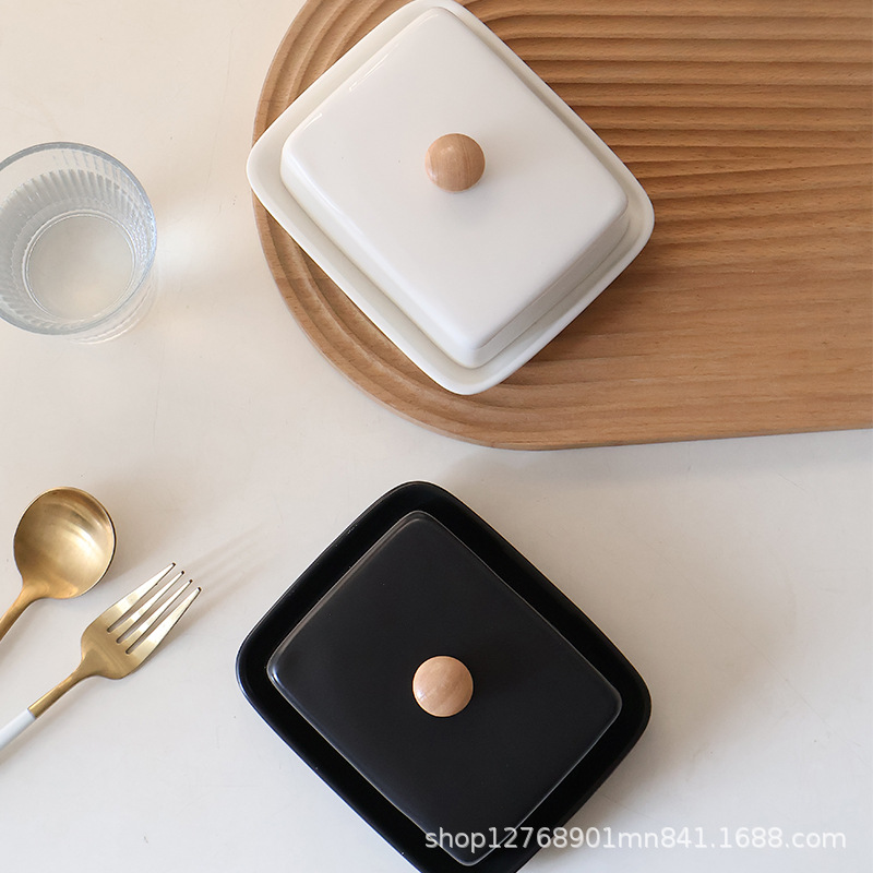 Cross-border Nordic butter dish box ceramic household dim sum cheese butter dish restaurant new ceramic butter dish with lid
