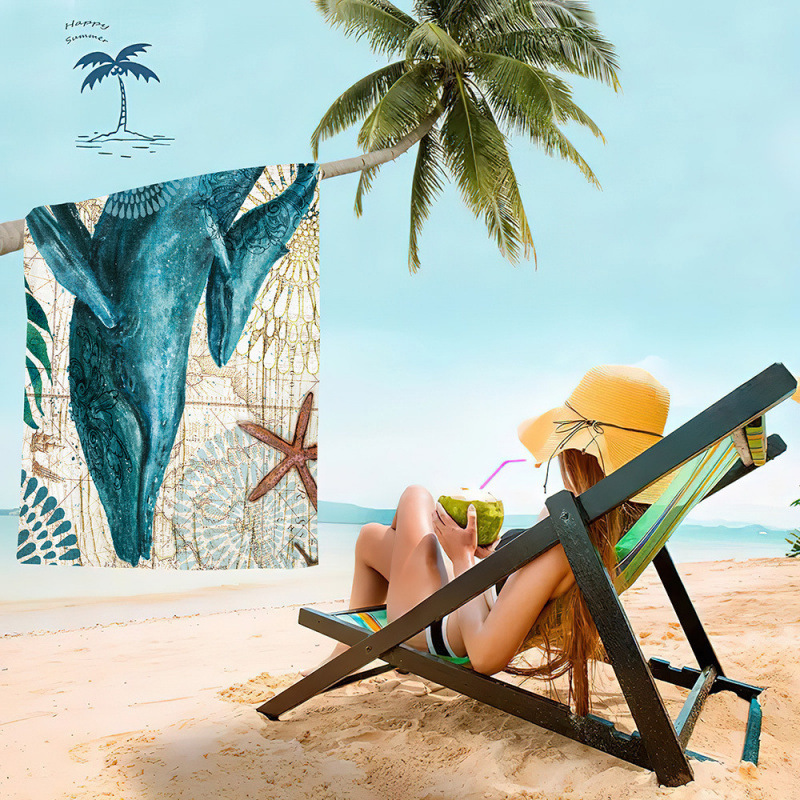Cross-Border Spot Supply Microfiber Beach Towel Printed Adult Absorbent Bath Towel Seaside Vacation Quick-Drying Towel