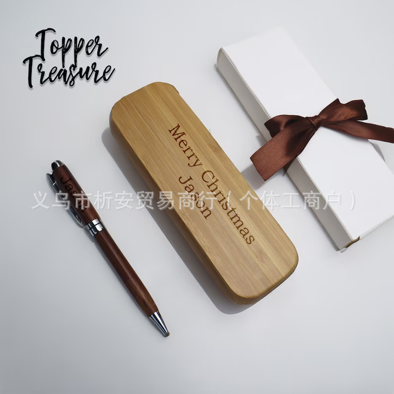 Personalized Pencil Case Engraving logo Bamboo Pen Wooden Signature Pen Business Student Graduation Gift Engraving