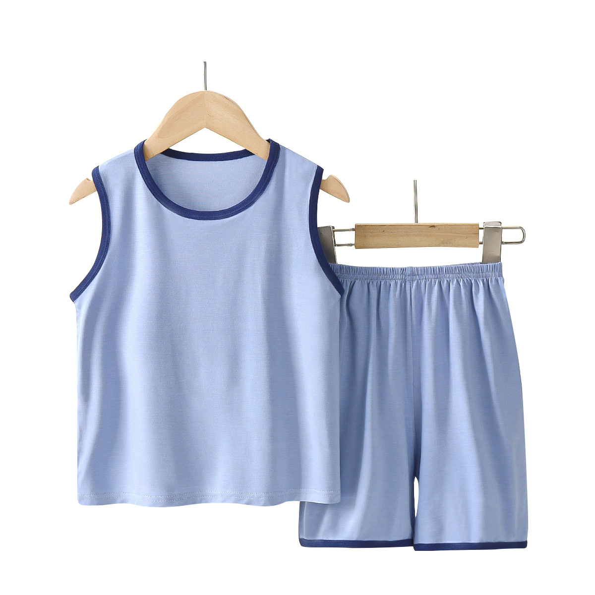 Children's Vest Suit Thin Modal Home Boy Sleeveless Air-Conditioned Clothing Baby Ice Silk Pajamas Summer Boy