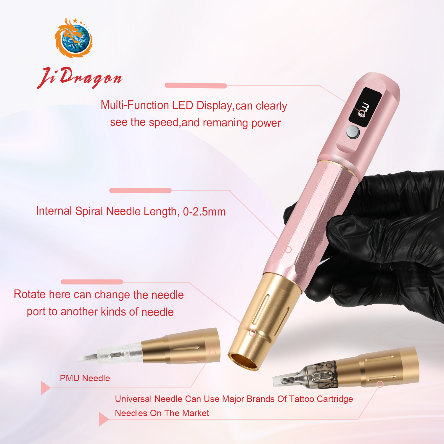 Ce Tattoo and Embroidery All-In-One Machine Pmu Tattoo Eyebrow Tattoo Battery Wireless Eyebrow Tattoo Machine with Interchangeable Heads Hollow Cup Motor Customizable Logo