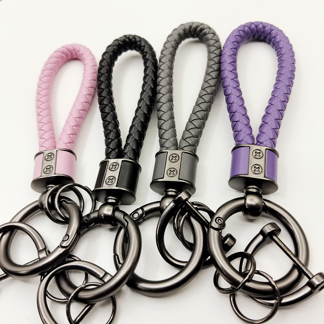 Colorful Creative Woven Handmade Leather Rope Key Chain Pendant Cute Key Ring Black Car Key Chain Wholesale