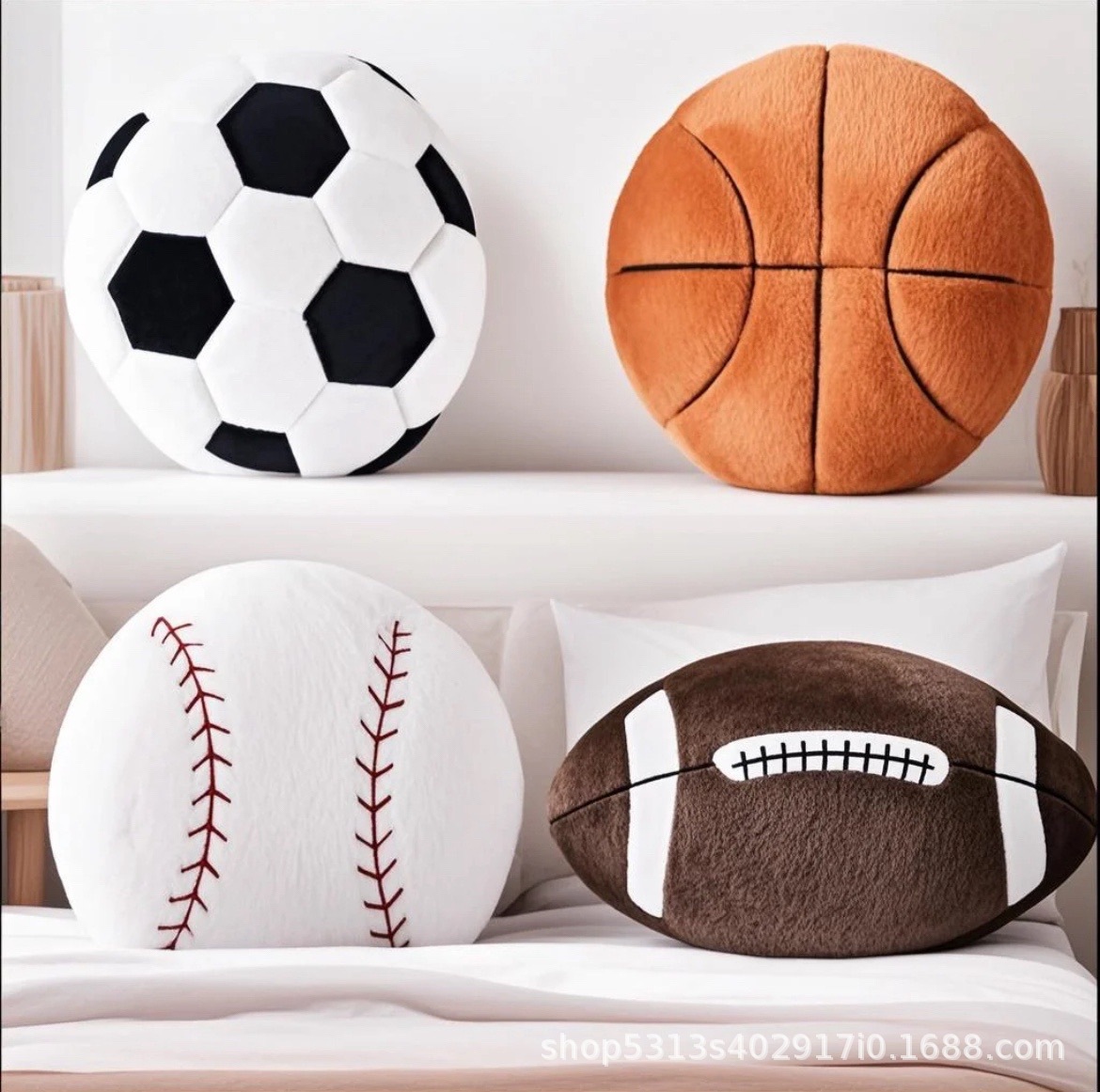 Cross-border New Product Sports Pillow Fluffy Filled Football Plush Pillow Rugby Soft Filled Basketball Baseball