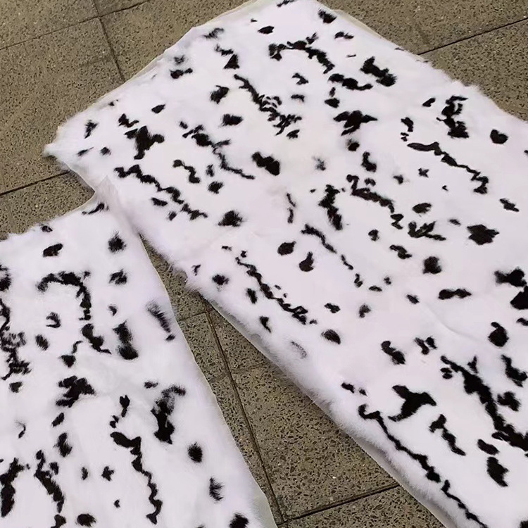 Angora rabbit fur leather black and white flower processing pillow car cushion raw materials parker inner liner fur accessories