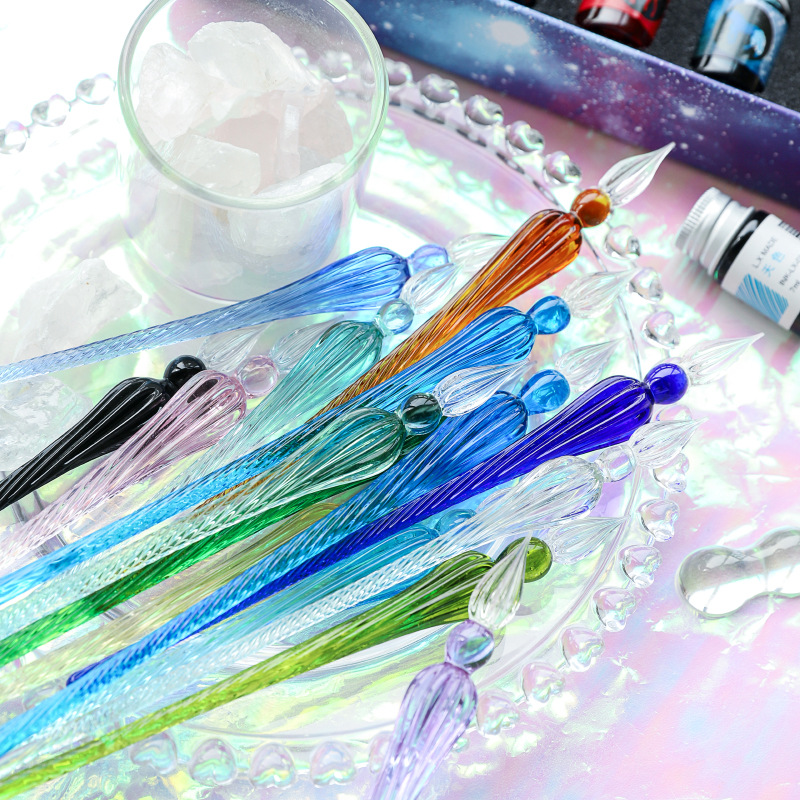 Free Starry Sky Pen Glass Pen Gradient Color Gift Box Set Dip Pen Business Gift Pen Student Crystal Pen