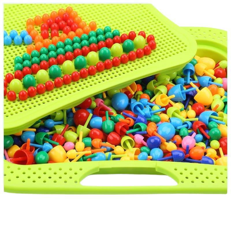 Children's Puzzle Board Mushroom Nail Puzzle Toy Large Particle Building Blocks Versatile Bead-Inlaid Smart Mushroom Large Direct Sale