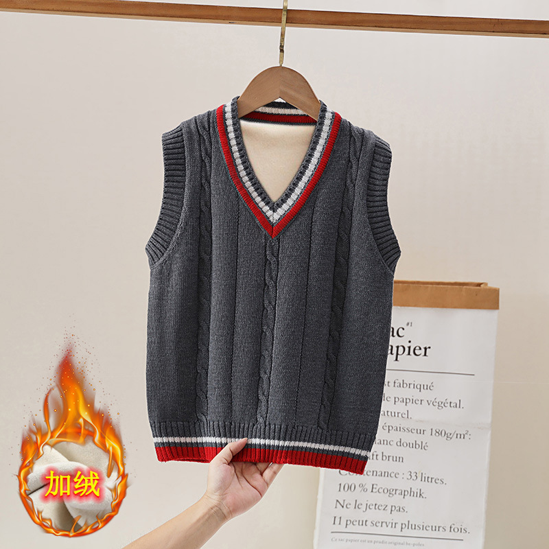 Children's Sweater Vest Boys and Girls Knitted Wool Vest Autumn and Winter New Children's Primary School Uniform
