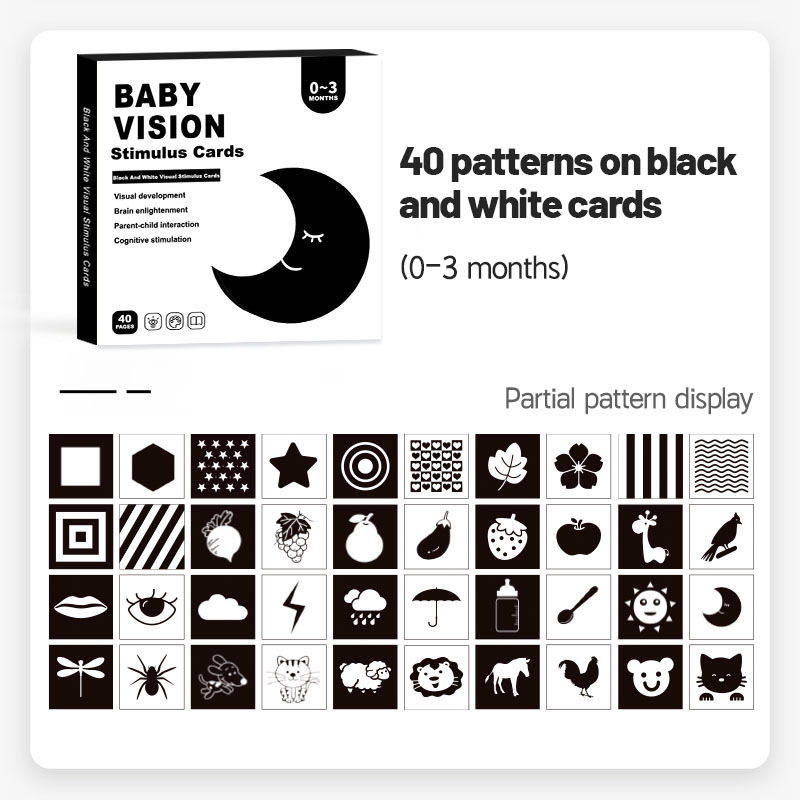 Cross-border black and white card 0-3 months baby black and white card early education card visual stimulation card baby color card English