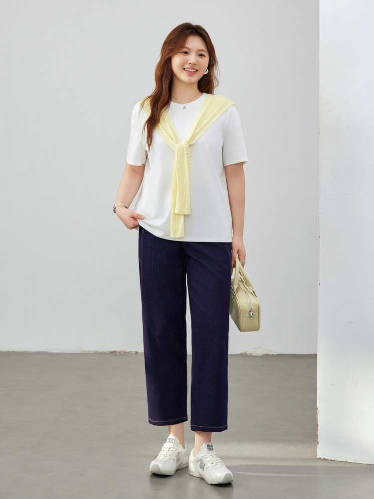 Vintage Dark Blue Fashionable Versatile Cropped Jeans Plus Size Women's Clothing for Curvy Women 2025 Summer New Style