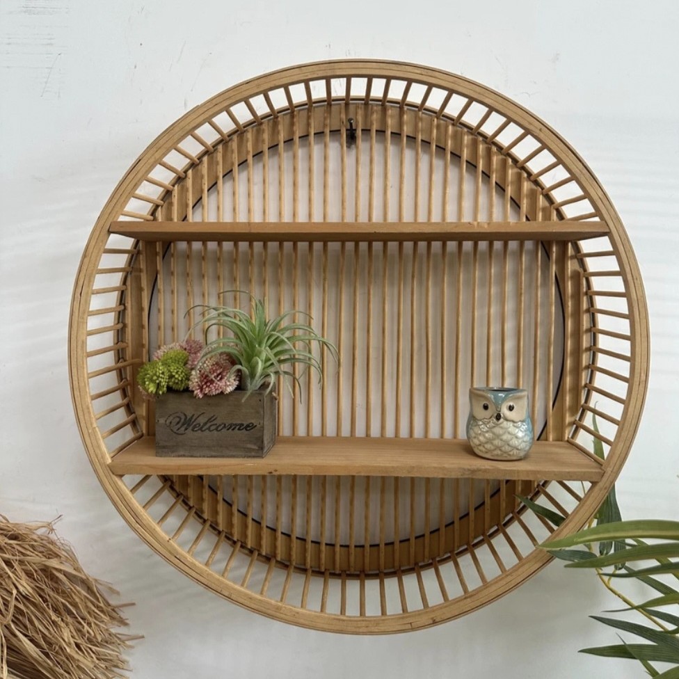 Chinese-Style Living Room Denim-Style Nordic Storage Rack with Hooks for Miscellaneous Handmade Bamboo Art