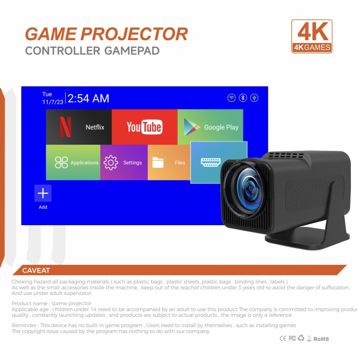 F600 Android Projector Game Machine Home Portable Home Outdoor Wireless HD Projector games p