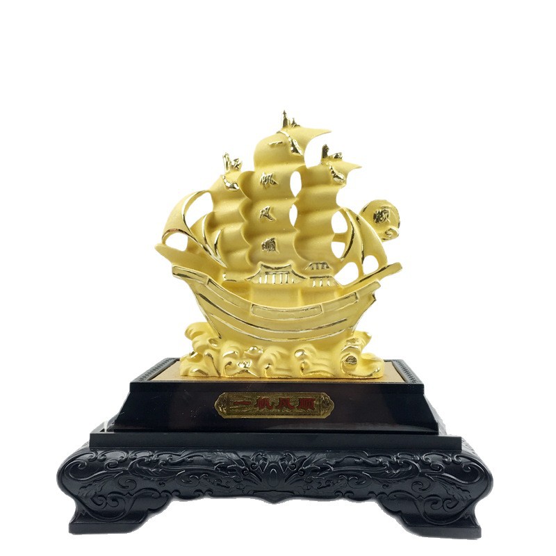 Velvet Sand Gold Medium-Sized Boat with Smooth Sailing Ornament, 4S Store, Insurance Company, Business Gifts, Conference Gifts, Wholesale