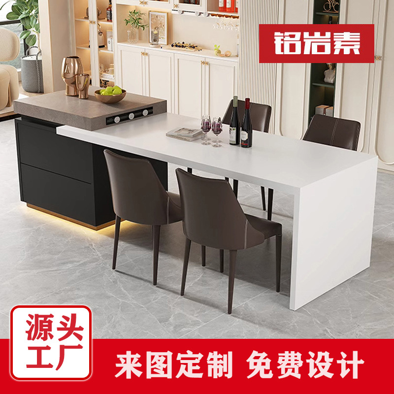 Новый островной барный стол из сланца 2025 года, итальянский легкий люкс, раскладной обеденный стол с интегрированным островом