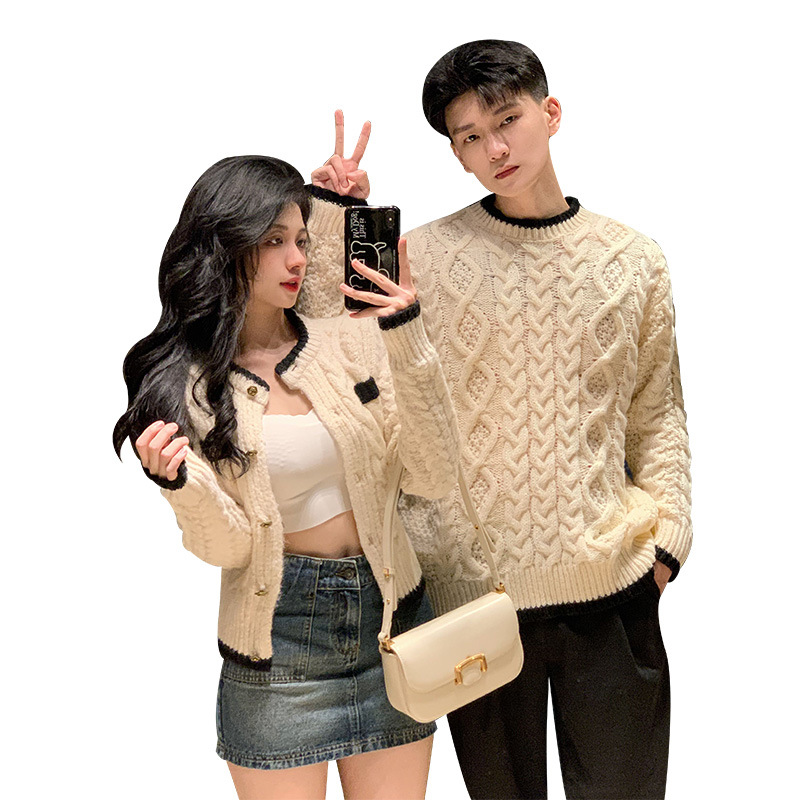 2023 Autumn New elegant fresh short women's cardigan sweater couple wear cardigan coat sweater men