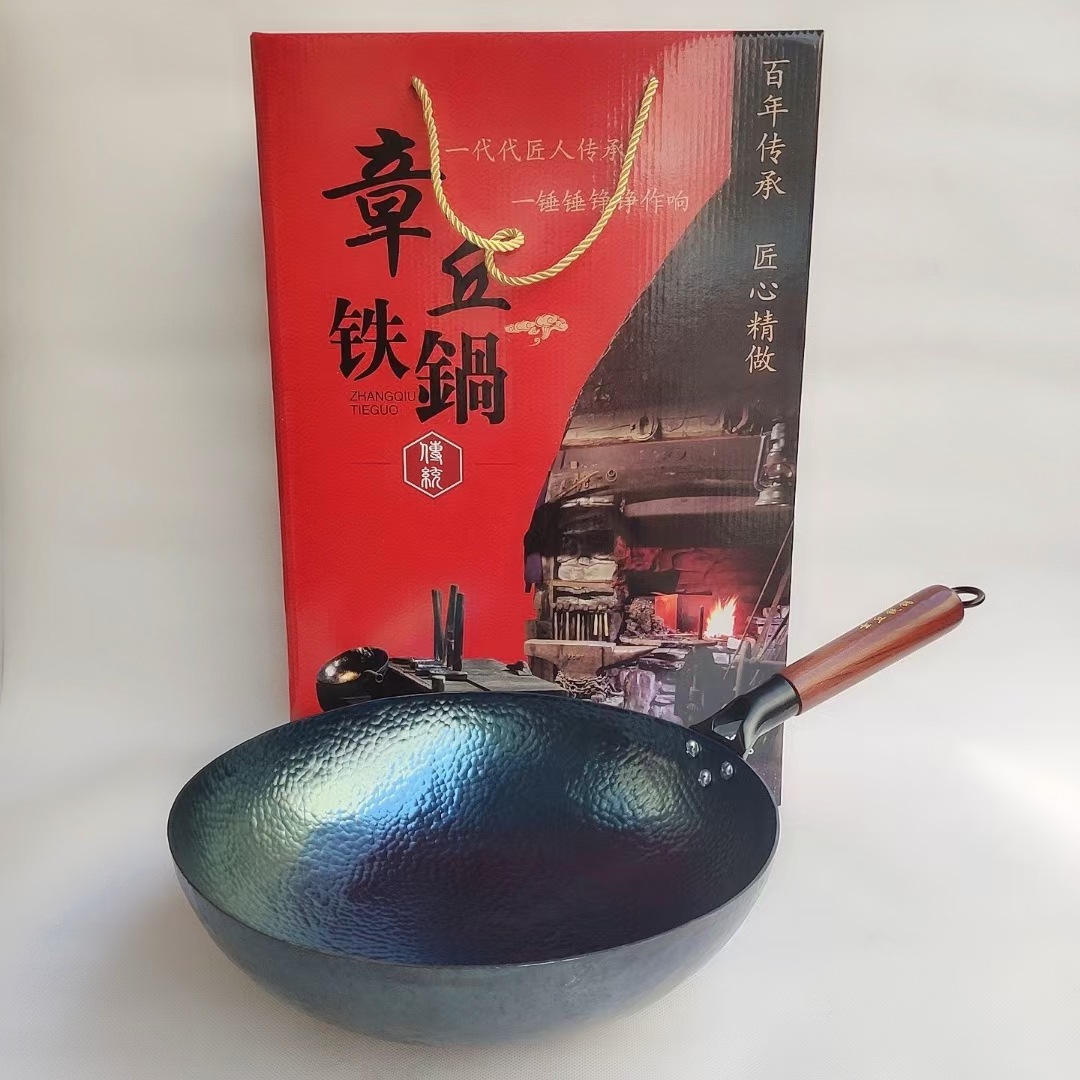 Household Zhangqiu аутентичный чугунный горшок, зеркальная кастрюля, не покрытая, в форме рыбьей чешуи, ручная ковка, 32 см, традиционный чугунный горшок