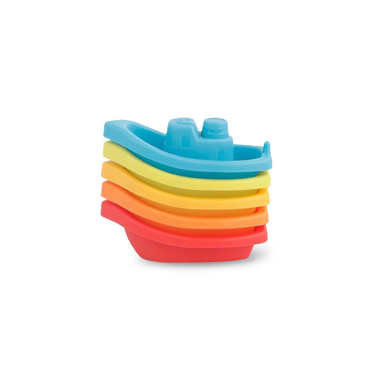 Cross-border baby bath toys early education cognitive bathroom rainbow color water stacked boat baby bathroom toys wholesale