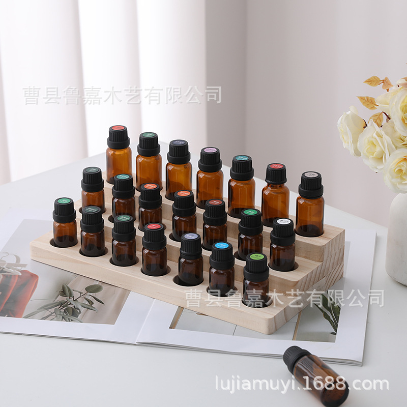 in stock wooden compartment multi-layer porous oil bottle storage finishing rack display display rack storage nail polish display