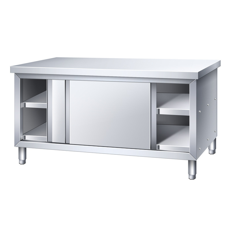Kitchen console stainless steel worktop with sliding door chopping board storage cabinet chopping table commercial restaurant