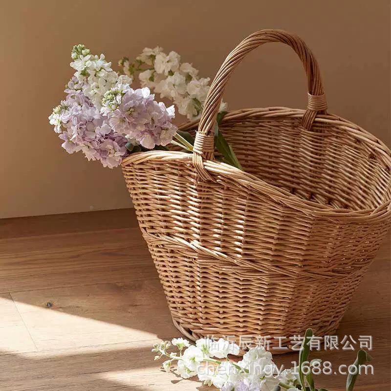 Rattan Flower Basket, Hand-Woven Thick Basket, Gardening Furniture, Flower Shop, Grocery Store, Fruit Storage Basket, Wicker Basket