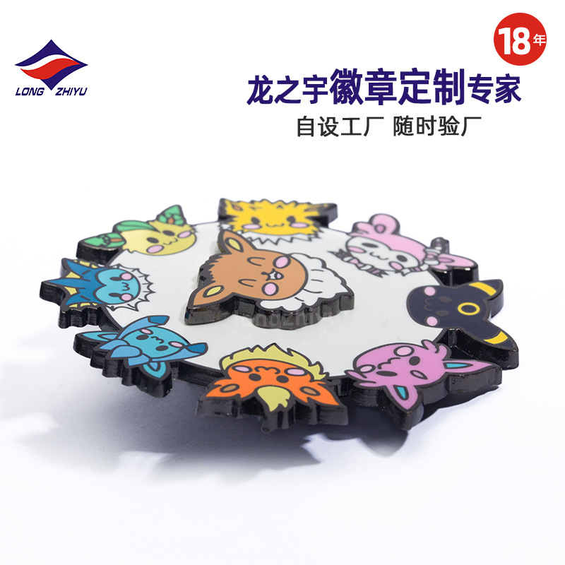 Longzhiyu 18-Year Manufacturer Custom-Made Metal Cartoon Badge Custom-Made Rotating Animation Badge Custom-Made High-Quality Supplier