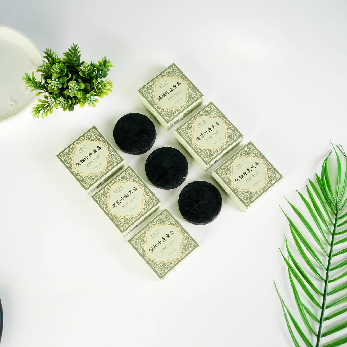 Platycladi Leaf Shampoo Soap 60g Round Mild Plant Essential Oil Herbal Hair Care Special Hand Soap Wholesale