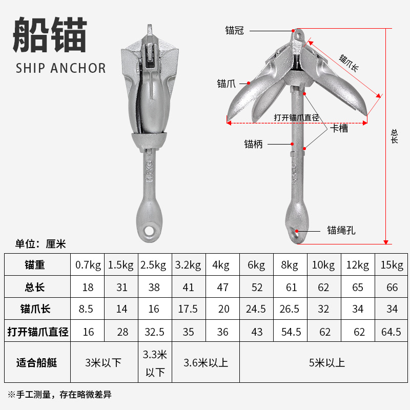 Galvanized carbon steel ship anchor folding A anchor umbrella anchor four-claw anchor ship anchor 0.7 -- 15kg folding anchor
