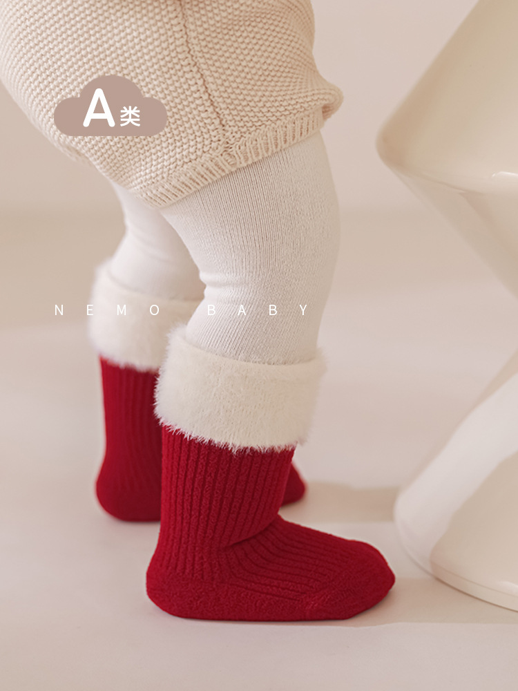 2024 winter new baby socks big red warm baby new year full moon hundred days boneless tube socks