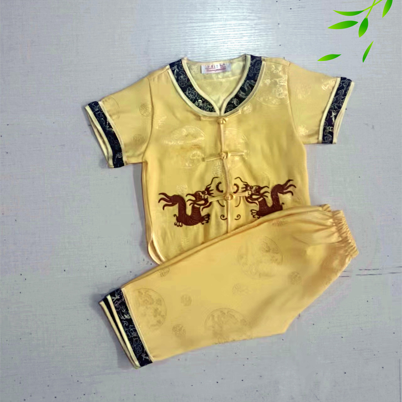 Embroidered Dragon Children's Tang Suit Boys' Satin Short-sleeved Trousers Ethnic Costume Performance Suit Foreign Trade New Year Dress