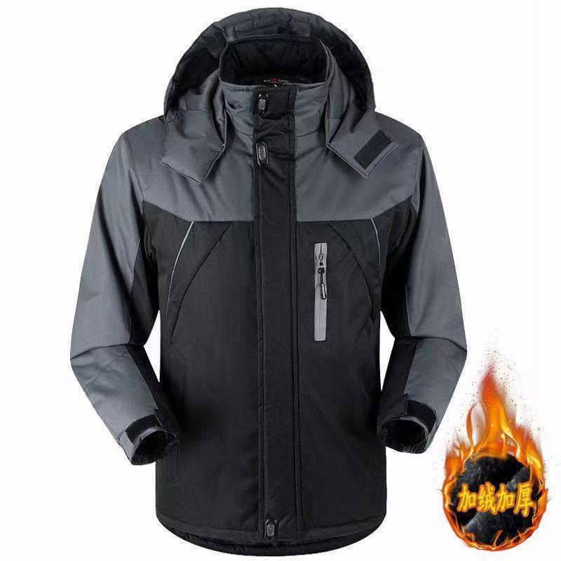 Waterproof Jacket with Fleece Lining, Thickened Custom Logo Printing, Winter Factory Uniform Jacket, Custom-Made Cotton Softshell Workwear, Trendy