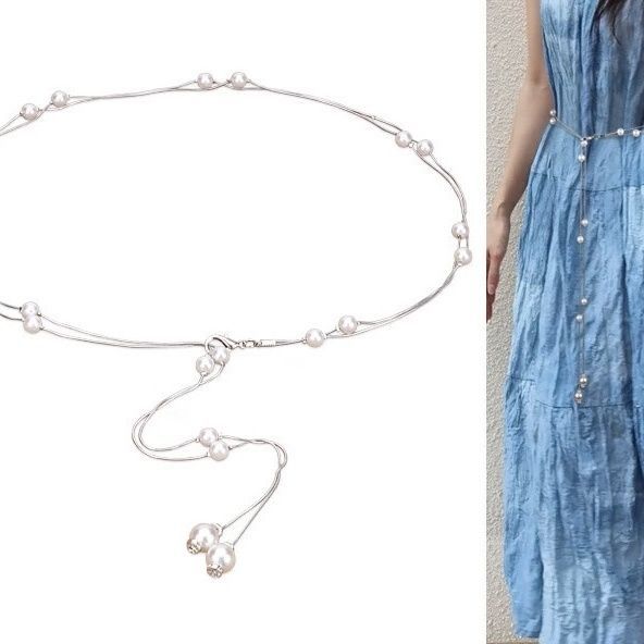 Waist Chain Women's High-End Pearl Thin Waist Chain Fashion Accessories Decorative Sweater Dress Metal Thin Belt Wholesale