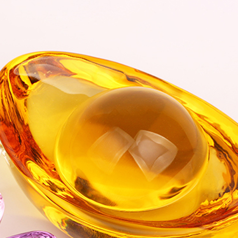 Glass Gold Ingot Ornaments Rice Jar Cornucopia with Ingot to Attract Wealth Small Gifts Home Decoration Citrine Ingot