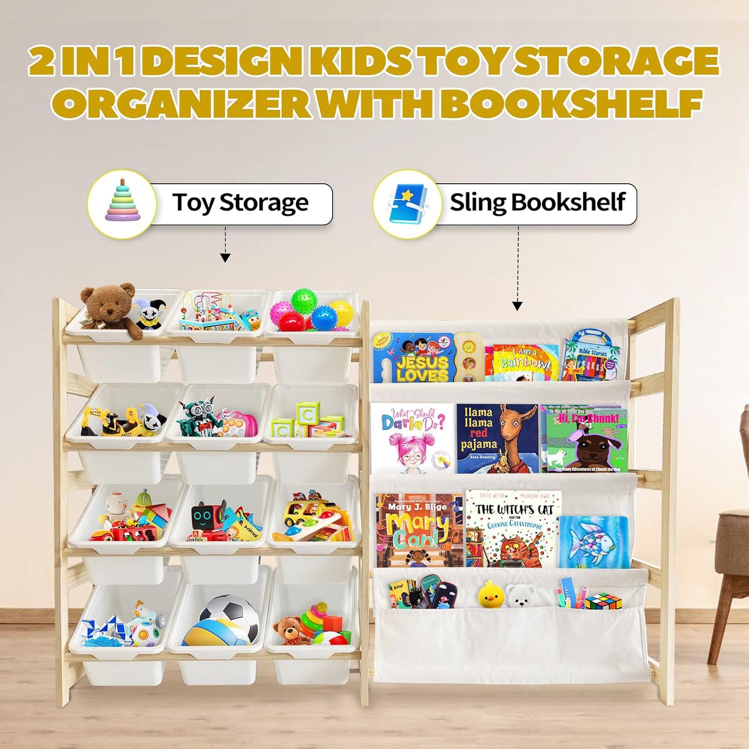 Wooden Multi-Layer Picture Book Rack Floor-Standing Storage Rack Solid Wood Kindergarten Area Simple Bookshelf Children's Toy Storage Rack