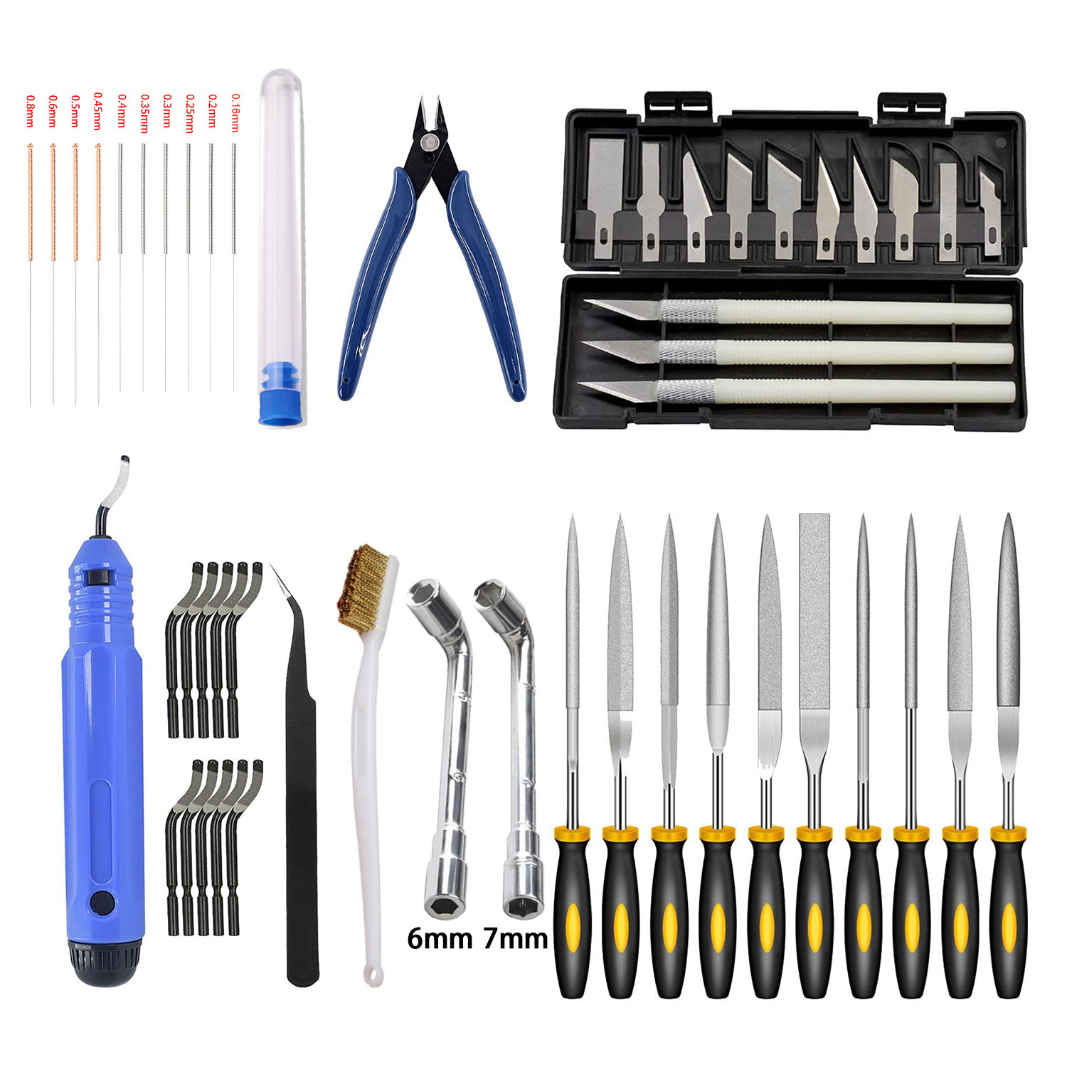 3D Printer Tool Kit Cleaning Needle, Needle, Tweezers, Wrench, Engraving Knife, Trimming Knife, Pipe Cutting Knife Kit