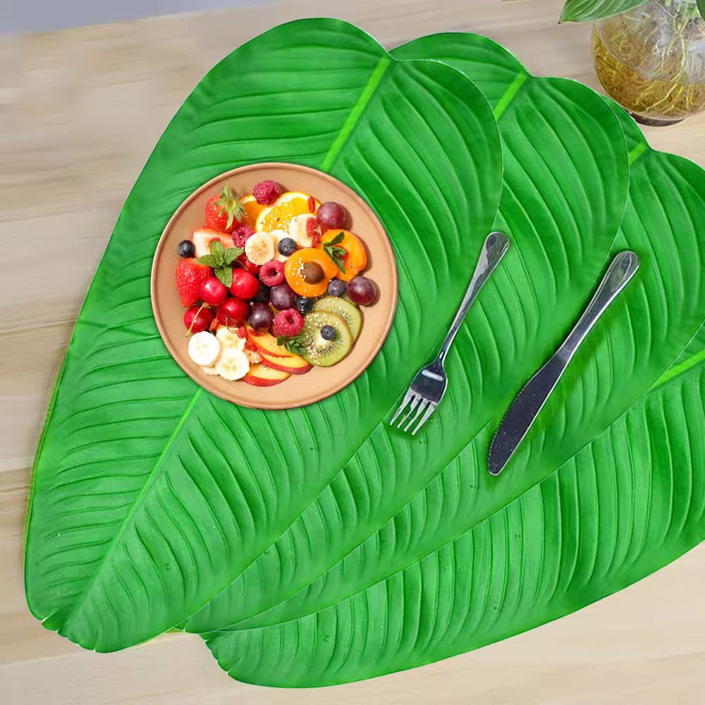Simulation Green Leaf Simulation Banana Leaf Barbecue Fruit Seafood Decorative Ingredients Bottom False Leaf Octagonal Leaf Simulation Leaf