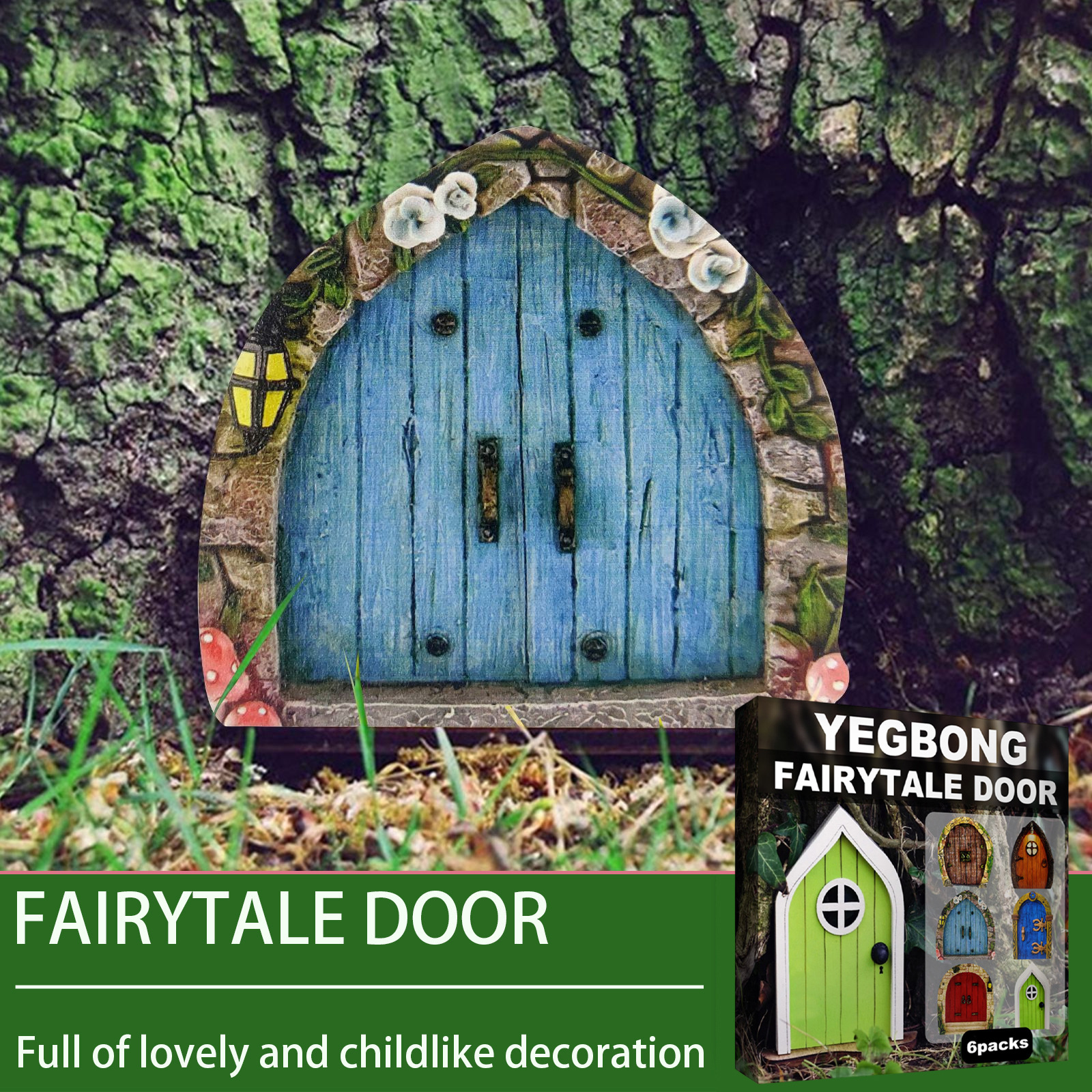 YEGBONG garden decoration fairy tale door courtyard tree decoration wooden miniature dwarf decoration fairy tale door