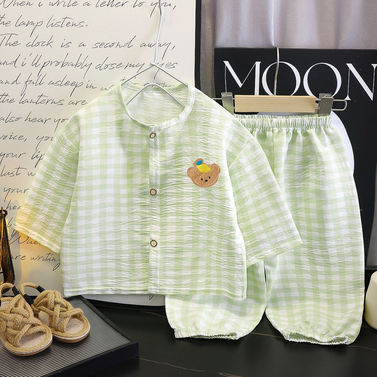 Children's Pajamas Top Pants Spring and Autumn Two-piece Set Boys and Girls Cloud Cotton Summer Cardigan Cartoon Home Clothes suit