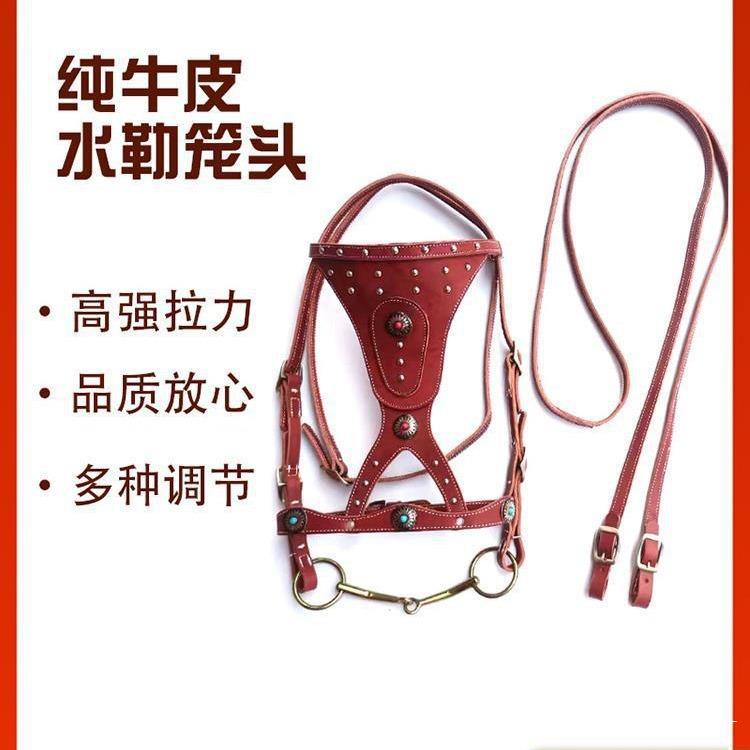 Horse Harness with Pure Cowhide Reins, Horse Leash, Horse Gear, Horse Tie, Horse Equipment, New Dragon Set with Metal Buckle, Elegant