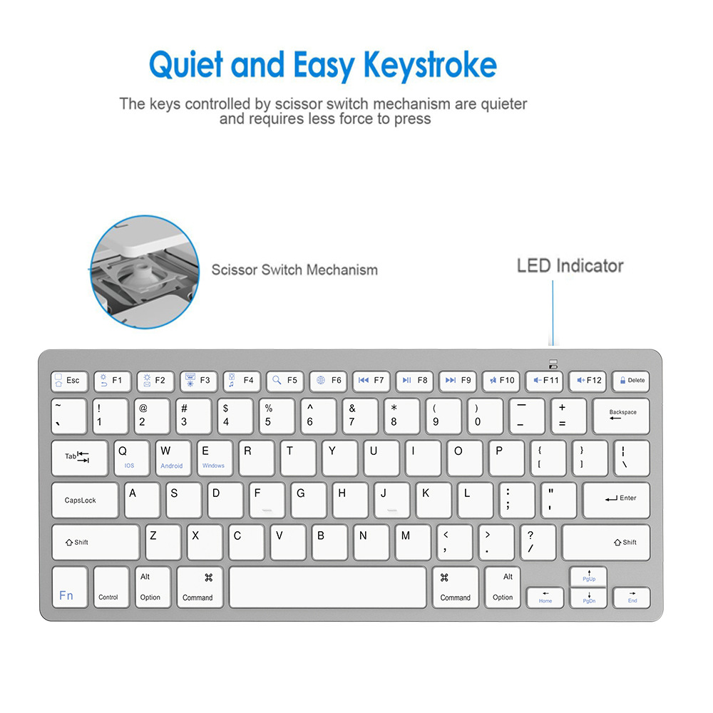 Manufacturer in stock promotion wireless keyboard tablet Bluetooth keyboard silver white English version