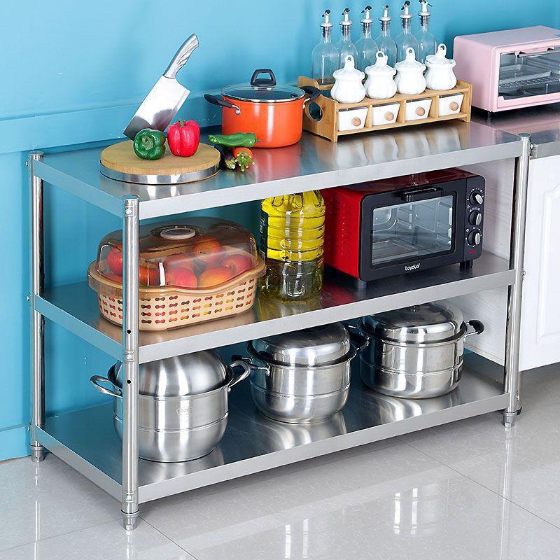 Stainless Steel Storage Rack Kitchen Crate Board Workbench Special Table Commercial Double-layer Rectangular Shelf Three-layer Countertop