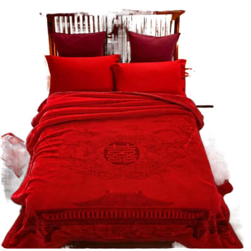 Happy Word Cloud Blanket Wedding Blanket Wedding Big Red Blanket Accompanying Wedding Happy Quilt Double Layer Thickened Winter Gifts
