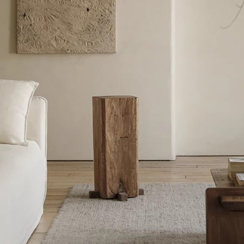 Wabi-Sabi Style Log Square Solid Wood Pier Flower Stand Wood Tree Stump Wooden Pile Base B&B Living Room Retro Designer